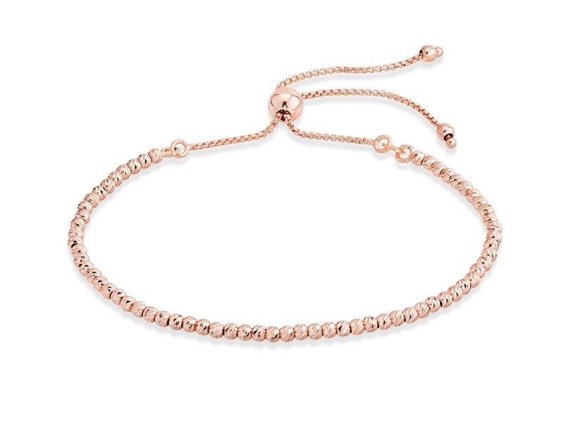 Miabella 925 Sterling Silver or 18K Gold Plated Diamond-Cut Adjustable Bolo 2.5mm Bead Ball Bracelet for Women, Made in Italy (rose-gold-plated-silver) - Image 1